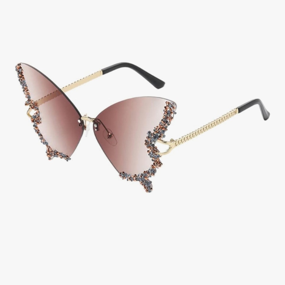 🆕 Crystal-Trim Butterfly Rimless Sunglasses - Rose & Gold